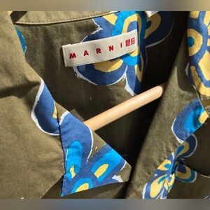Marni oversized printed open collar shirt, size M, color Olive